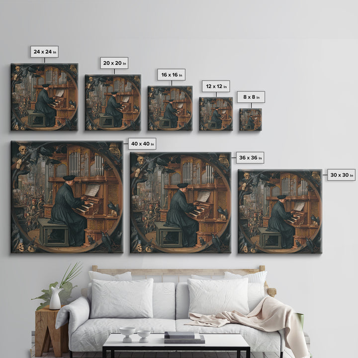 The Phantom Organist, Danse Macabre Art, Square Wall Art, Dark Halloween Decor, Canvas Print, Halloween Wall Art