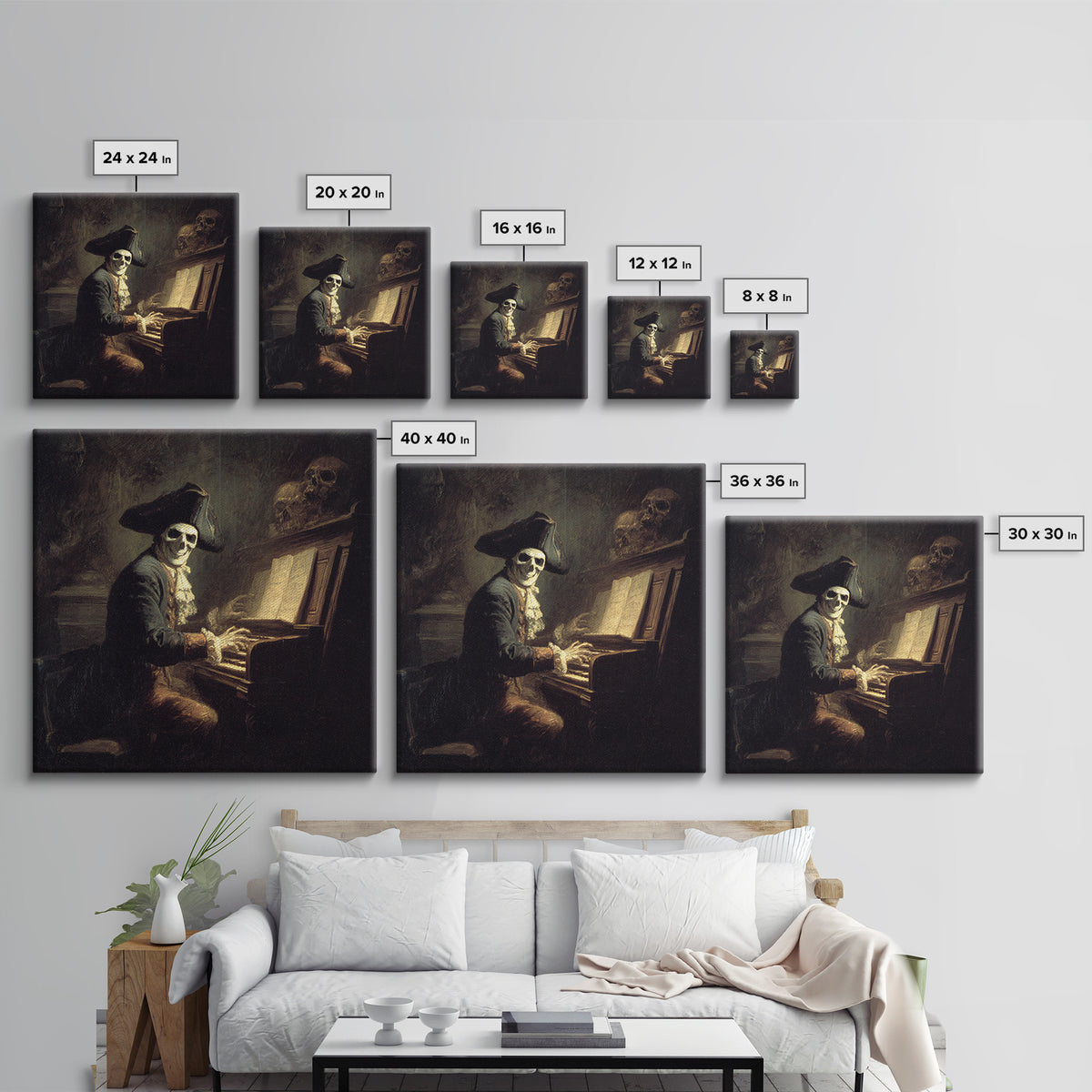 The Phantom Organist, Baroque Witchcraft Art, Square Wall Art, Dark Halloween Decor, Canvas Print, Halloween Wall Art, Spooky Wall Decor
