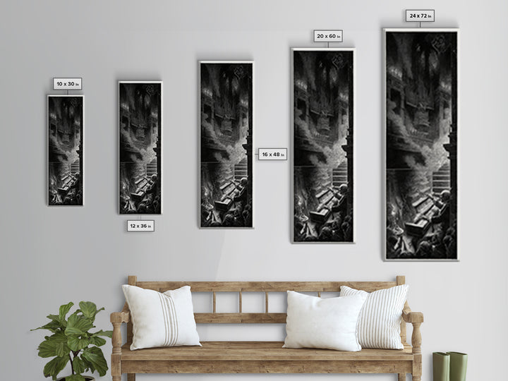 The Phantom Organist, Architectural Etching Art, Tall Narrow Wall Art, Macabre Wall Art, Canvas Print, Halloween Wall Art