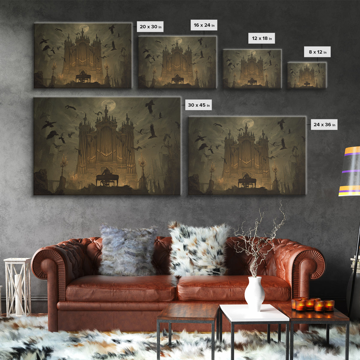 The Phantom Organist, Romantic Gothic Landscape, Landscape Wall Art, Dark Halloween Decor, Framed Canvas Print, Halloween Wall Art