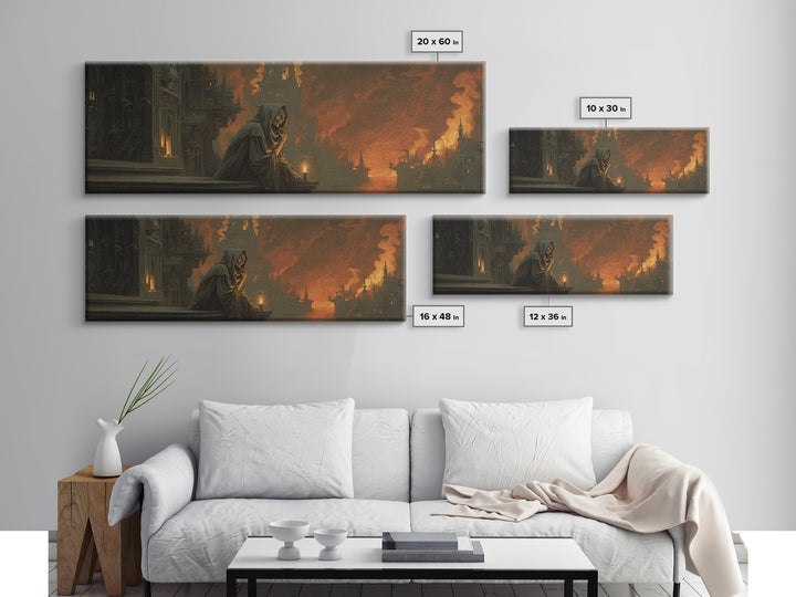 The Phantom Organist, Apocalyptic Romantic Art, Extra Wide Wall Art, Dark Halloween Decor, Canvas Print, Halloween Wall Art