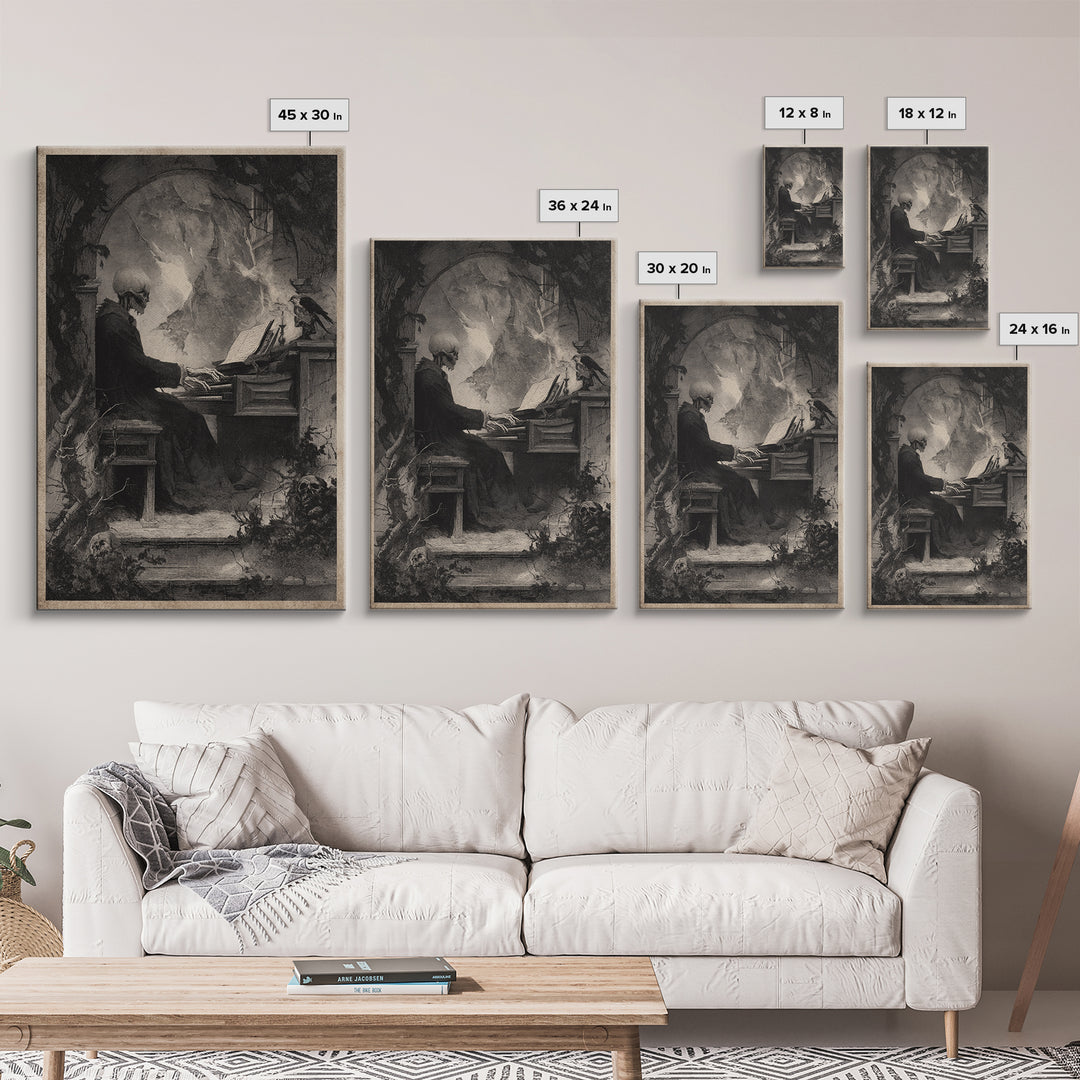 The Phantom Organist, Symbolist Dream Art, Vertical Wall Art, Gothic Horror Wall Art, Framed Canvas Print, Halloween Wall Art