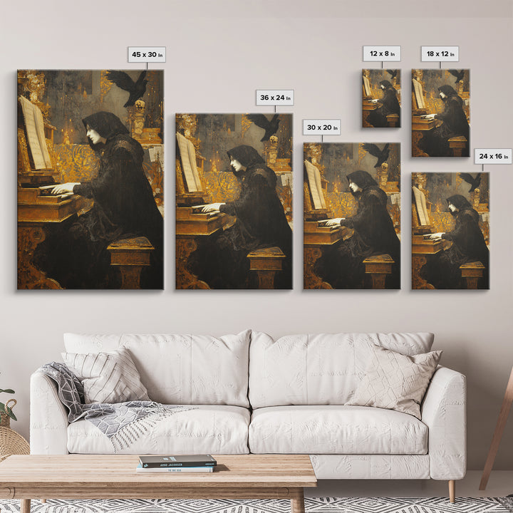 The Phantom Organist, Ornate Symbolist Art, Vertical Wall Art, Dark Fantasy Wall Art, Framed Canvas Print, Halloween Wall Art