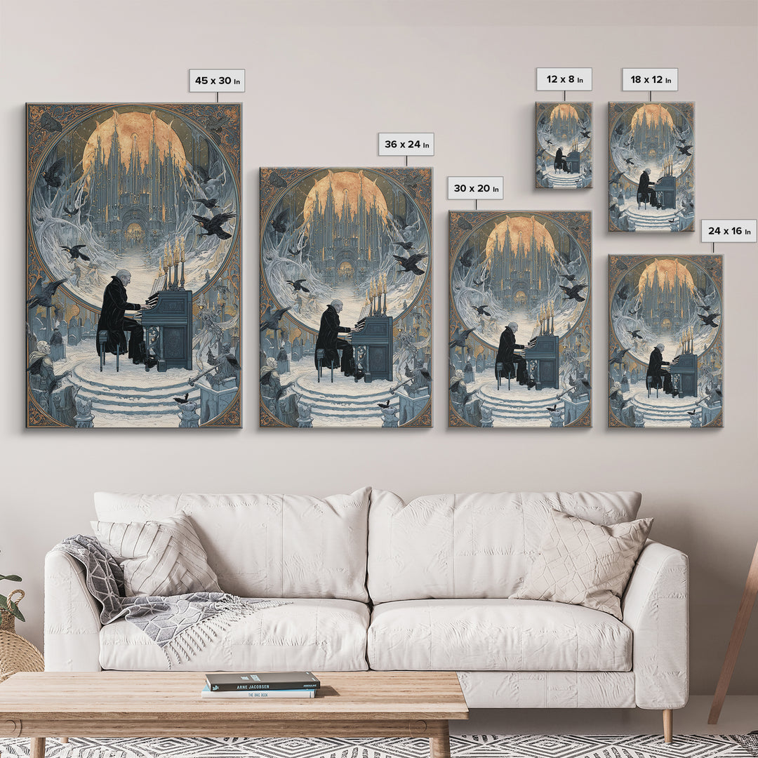 The Phantom Organist, Symbolist Death Art, Vertical Wall Art, Dark Fantasy Wall Art, Framed Canvas Print, Halloween Wall Art