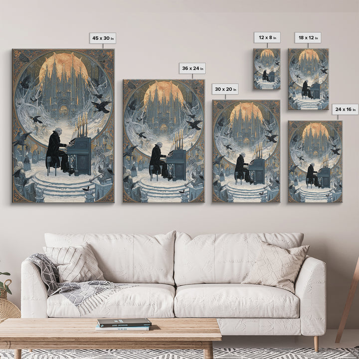 The Phantom Organist, Symbolist Death Art, Vertical Wall Art, Dark Fantasy Wall Art, Framed Canvas Print, Halloween Wall Art