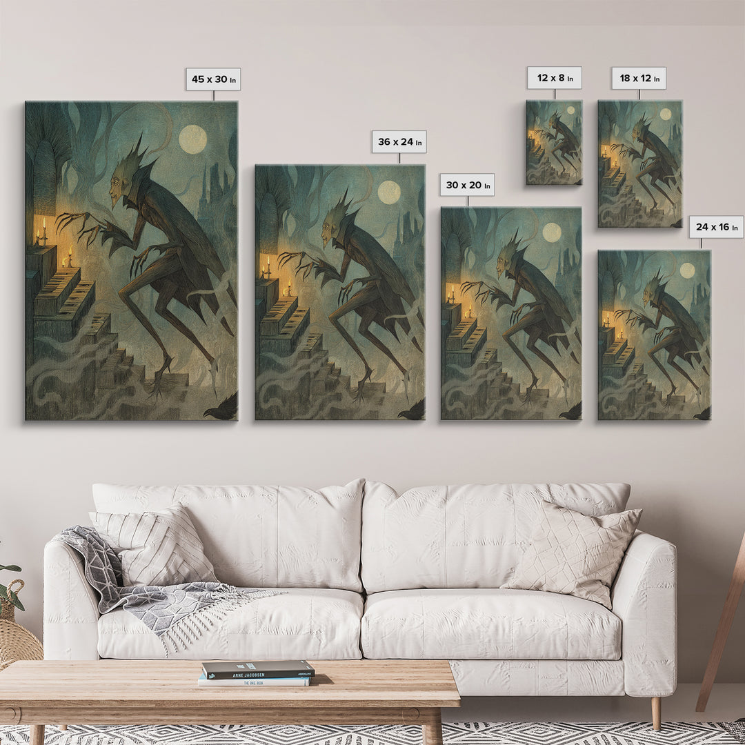 The Phantom Organist, Expressionist Nightmare Art, Vertical Wall Art, Dark Fantasy Wall Art, Framed Canvas Print, Halloween Wall Art