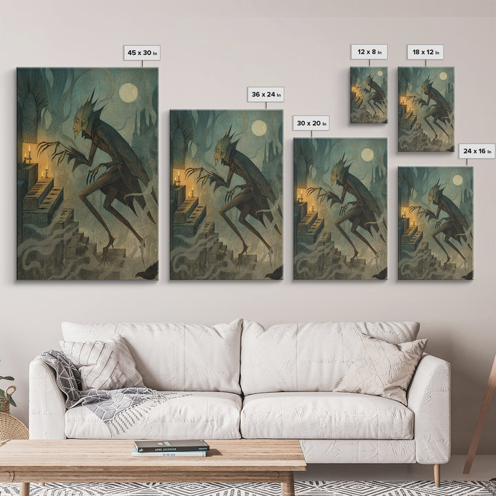 The Phantom Organist, Expressionist Nightmare Art, Vertical Wall Art, Dark Fantasy Wall Art, Framed Canvas Print, Halloween Wall Art