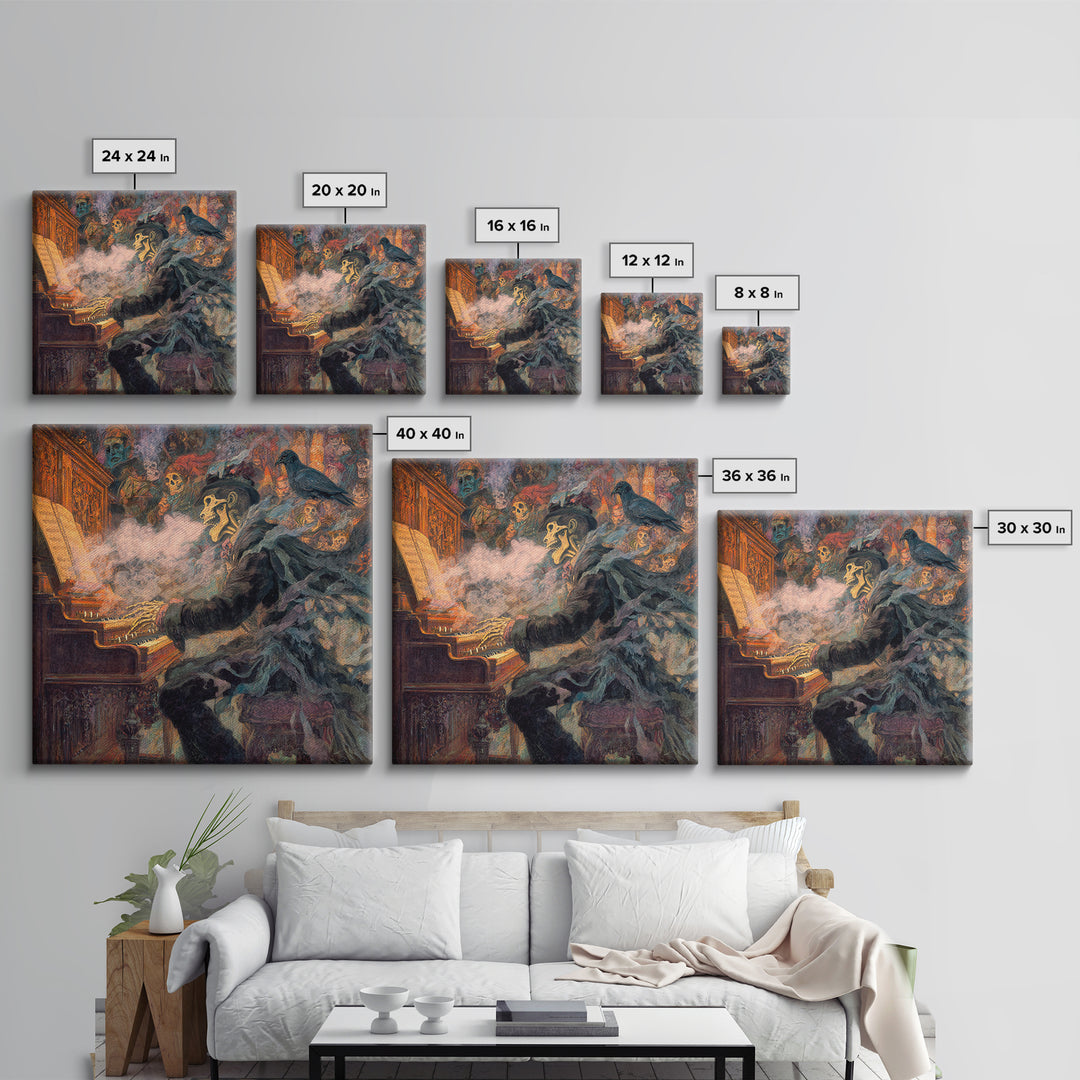 The Phantom Organist, Grotesque Carnival Art, Square Wall Art, Gothic Horror Wall Art, Framed Canvas Print, Halloween Wall Art