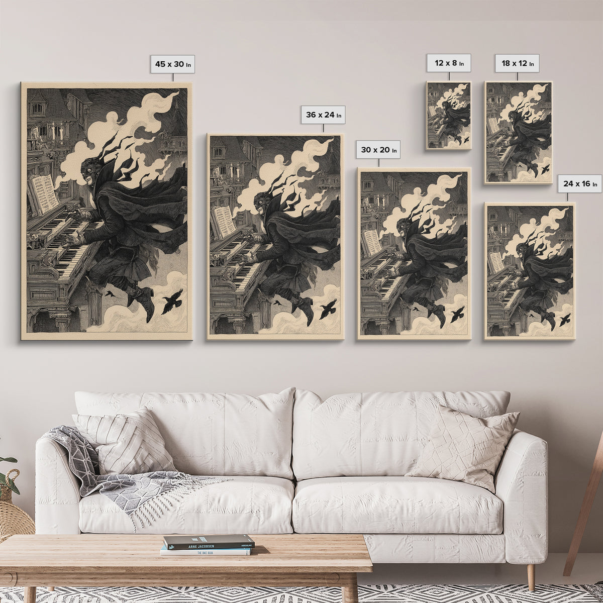 The Phantom Organist, Victorian Macabre Art, Vertical Wall Art, Gothic Horror Wall Art, Framed Canvas Print, Halloween Wall Art