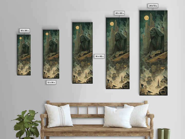 The Phantom Organist, Surreal Apocalyptic Art, Tall Narrow Wall Art, Gothic Horror Wall Art, Canvas Print, Halloween Wall Art