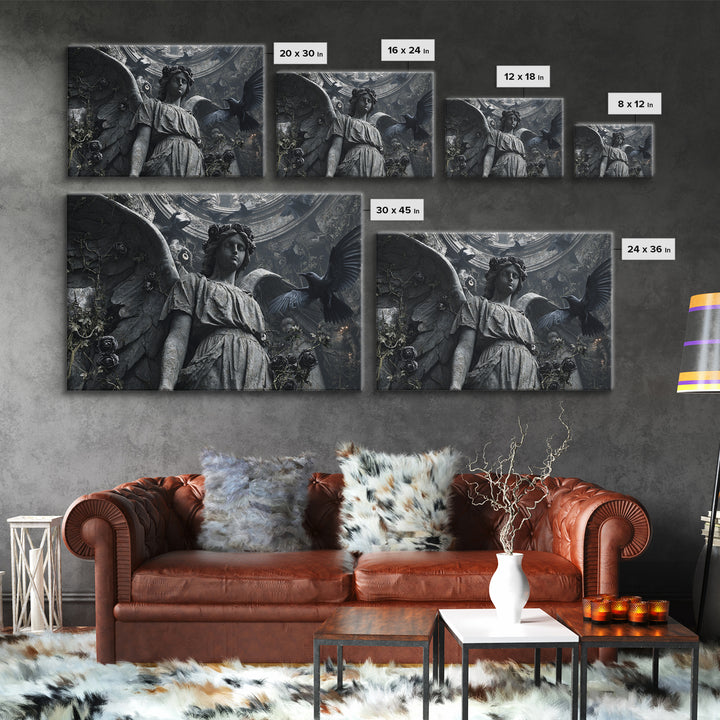 The Weeping Cemetery Angel, Architectural Etching Art, Landscape Wall Art, Dark Fantasy Wall Art, Canvas Print