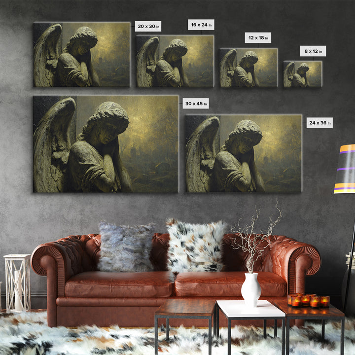The Weeping Cemetery Angel, Romantic Gothic Landscape, Landscape Wall Art, Dark Fantasy Wall Art, Framed Canvas Print