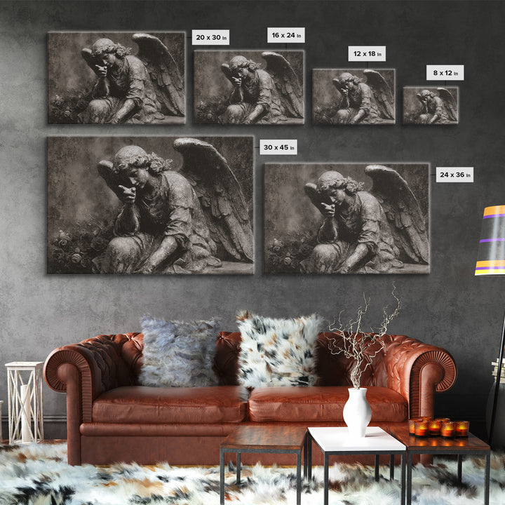 The Weeping Cemetery Angel, Symbolist Dream Art, Landscape Wall Art, Dark Fantasy Wall Art, Canvas Print, Halloween Wall Art