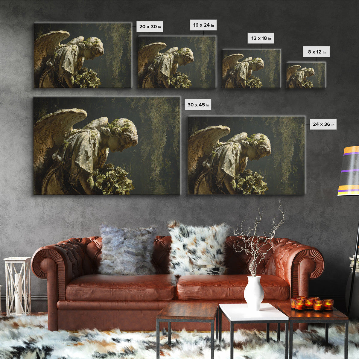 The Weeping Cemetery Angel, Symbolist Gothic Landscape, Landscape Wall Art, Dark Fantasy Wall Art, Framed Canvas Print, Halloween Wall Art
