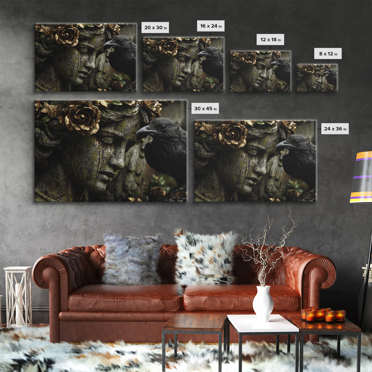 The Weeping Cemetery Angel, Ornate Symbolist Art, Landscape Wall Art, Gothic Horror Wall Art, Framed Canvas Print, Halloween Wall Art