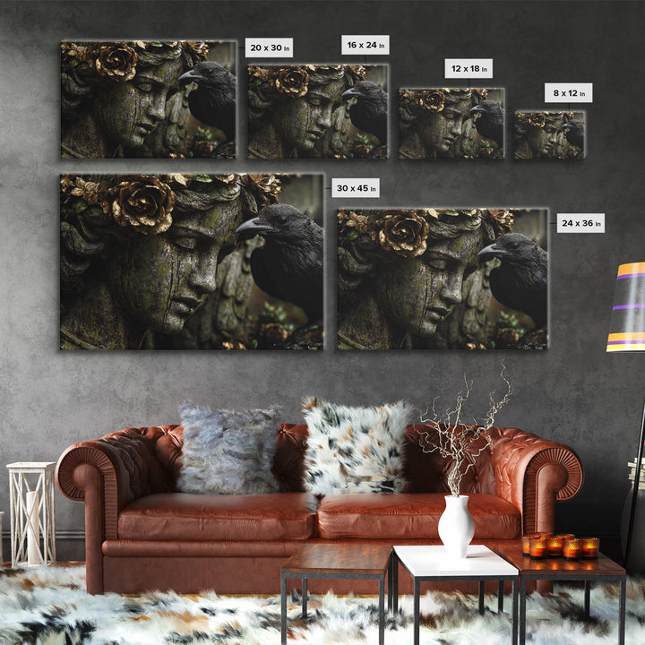 The Weeping Cemetery Angel, Ornate Symbolist Art, Landscape Wall Art, Gothic Horror Wall Art, Framed Canvas Print, Halloween Wall Art