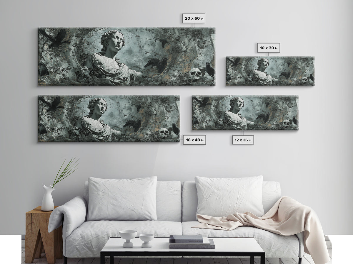 The Weeping Cemetery Angel, Decadent Gothic Art, Extra Wide Wall Art, Macabre Wall Art, Canvas Print, Halloween Wall Art