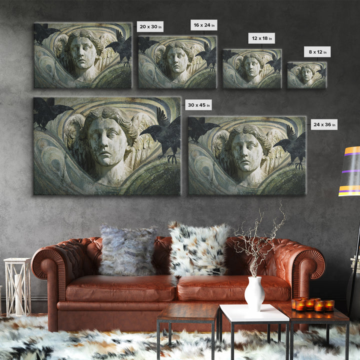 The Weeping Cemetery Angel, Expressionist Gothic Art, Landscape Wall Art, Dark Halloween Decor, Canvas Print, Halloween Wall Art