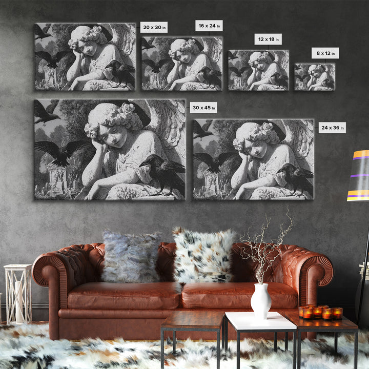 The Weeping Cemetery Angel, Victorian Macabre Art, Landscape Wall Art, Dark Fantasy Wall Art, Framed Canvas Print, Halloween Wall Art