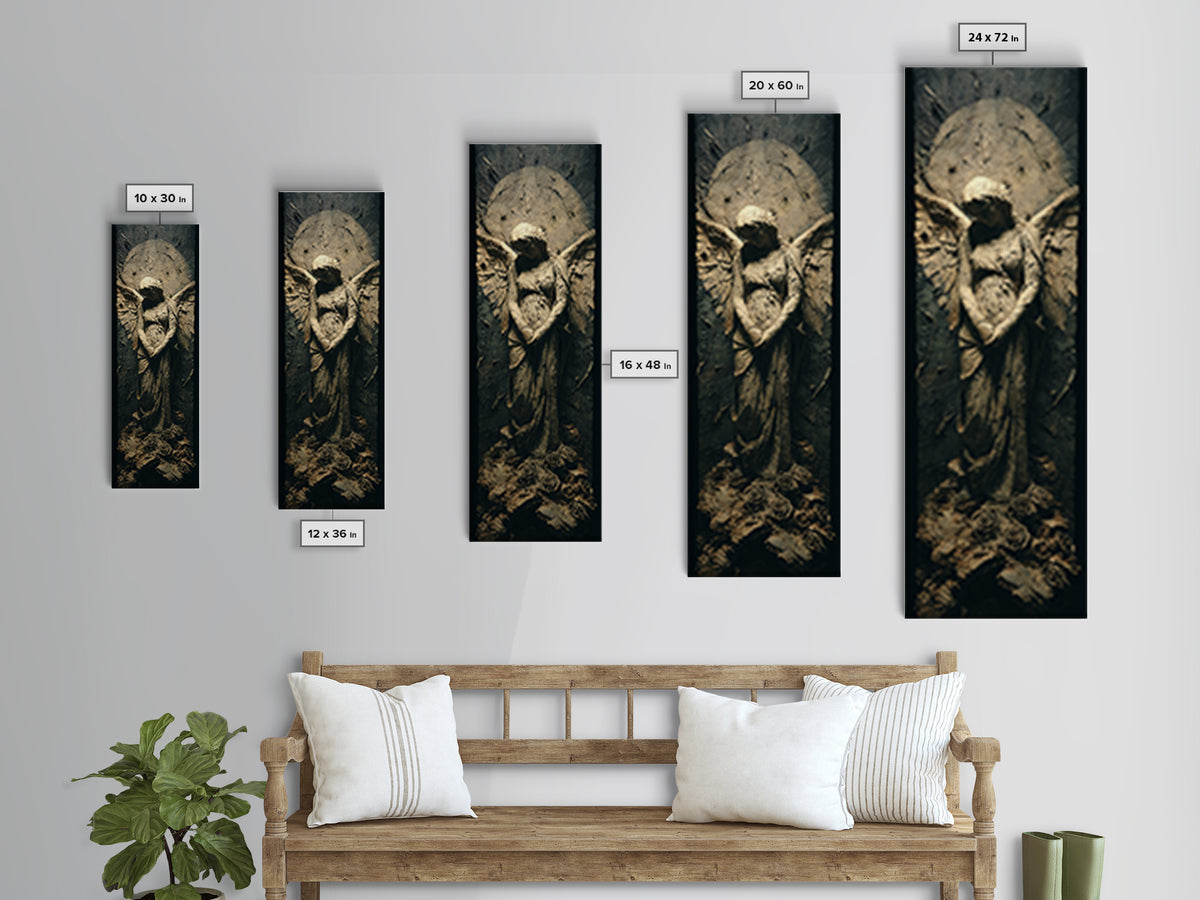 The Weeping Cemetery Angel, Surreal Apocalyptic Art, Tall Narrow Wall Art, Dark Halloween Decor, Framed Canvas Print