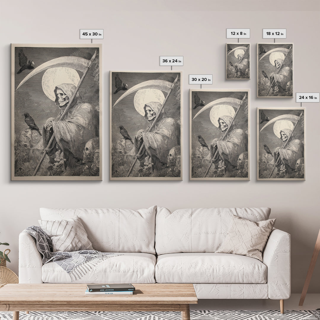 The Fog-Bound Reaper, Renaissance Engraving Art, Vertical Wall Art, Gothic Horror Wall Art, Canvas Print, Halloween Wall Art