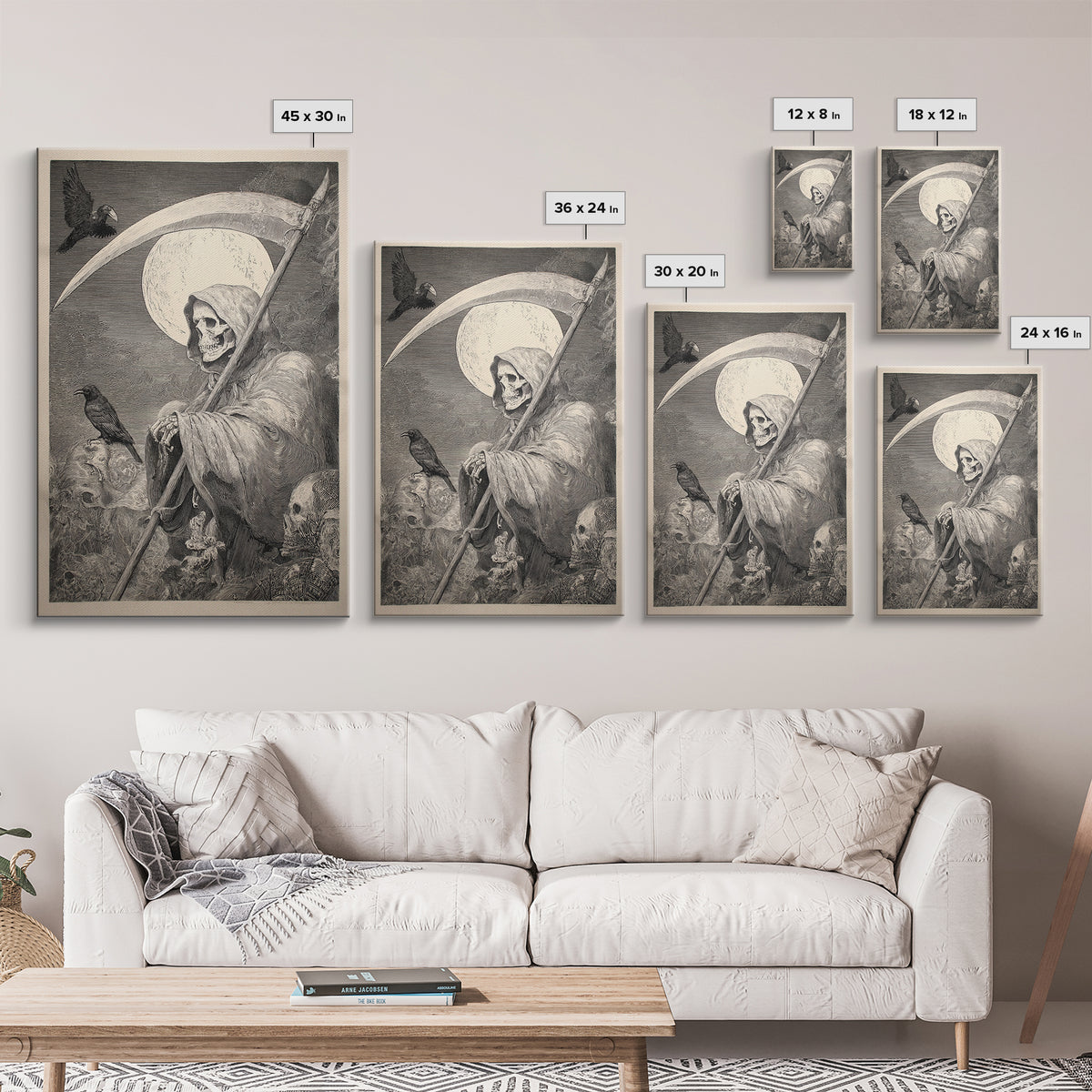 The Fog-Bound Reaper, Renaissance Engraving Art, Vertical Wall Art, Gothic Horror Wall Art, Canvas Print, Halloween Wall Art