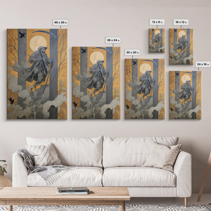 The Fog-Bound Reaper, Danse Macabre Art, Vertical Wall Art, Gothic Horror Wall Art, Framed Canvas Print