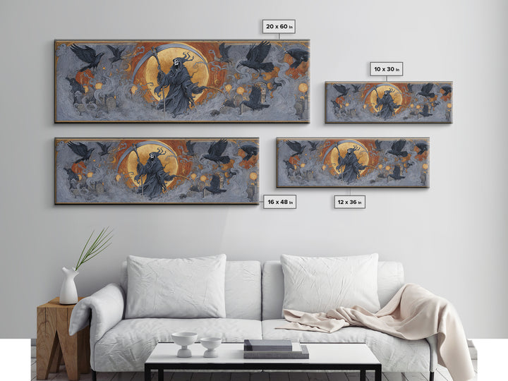 The Fog-Bound Reaper, Visionary Gothic Art, Extra Wide Wall Art, Dark Fantasy Wall Art, Framed Canvas Print, Halloween Wall Art