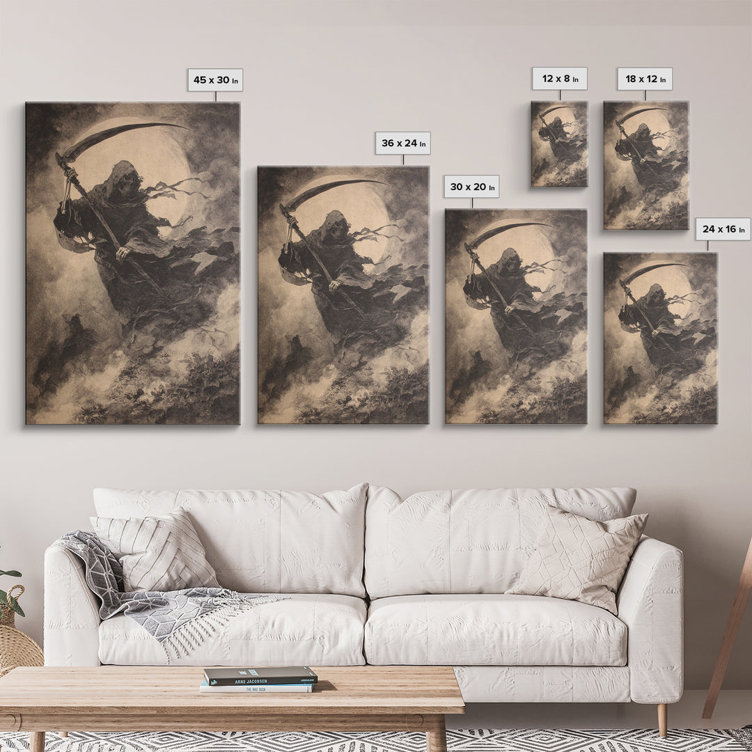 The Fog-Bound Reaper, Symbolist Dream Art, Vertical Wall Art, Dark Fantasy Wall Art, Canvas Print, Halloween Wall Art