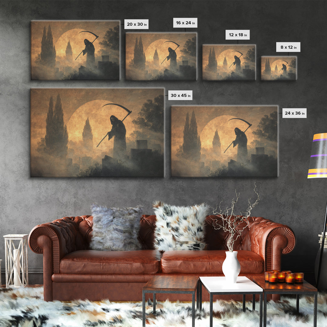 The Fog-Bound Reaper, Symbolist Gothic Landscape, Landscape Wall Art, Gothic Horror Wall Art, Framed Canvas Print, Halloween Wall Art