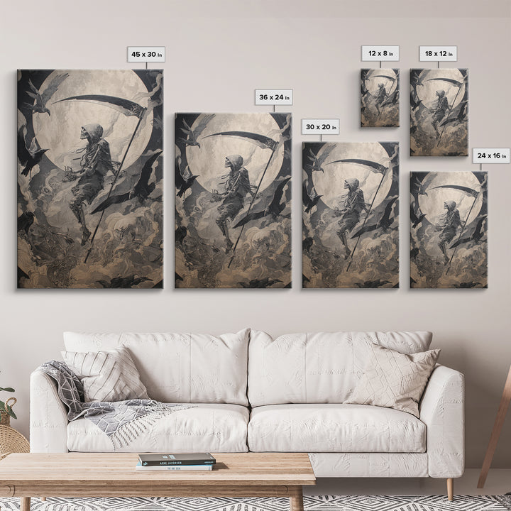 The Fog-Bound Reaper, Ornate Symbolist Art, Vertical Wall Art, Gothic Horror Wall Art, Canvas Print, Halloween Wall Art