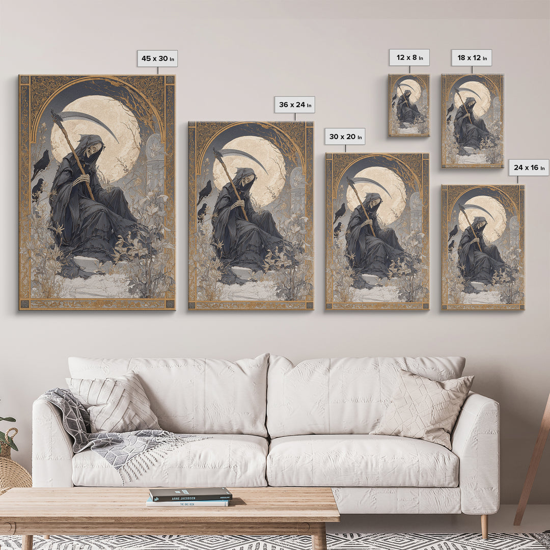 The Fog-Bound Reaper, Symbolist Death Art, Vertical Wall Art, Dark Halloween Decor, Canvas Print, Halloween Wall Art