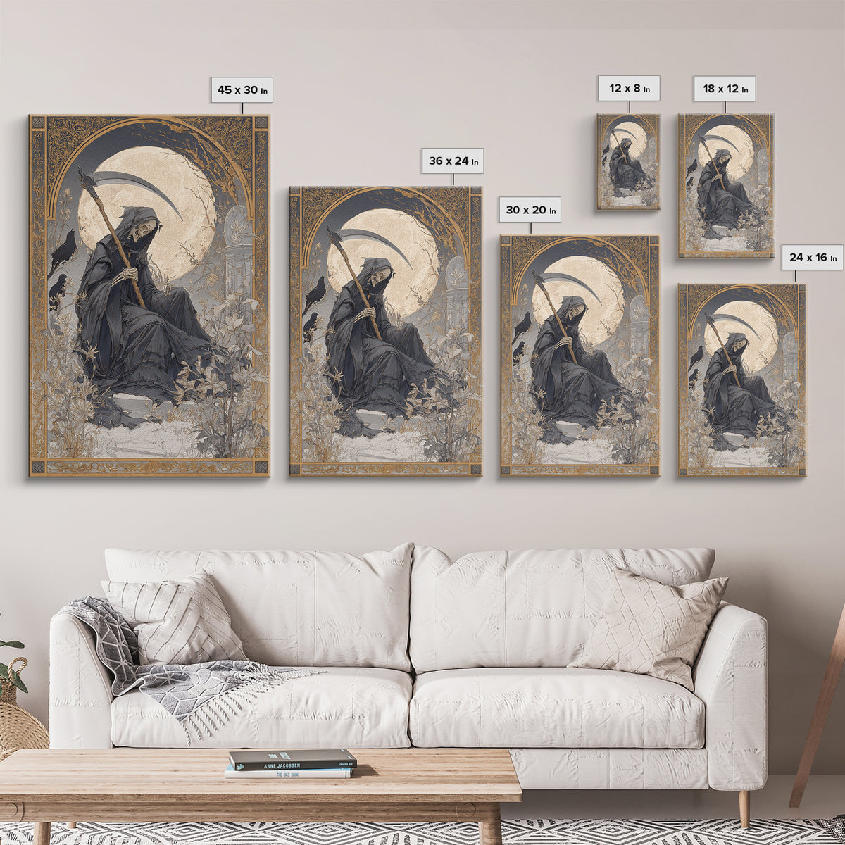 The Fog-Bound Reaper, Symbolist Death Art, Vertical Wall Art, Dark Halloween Decor, Canvas Print, Halloween Wall Art