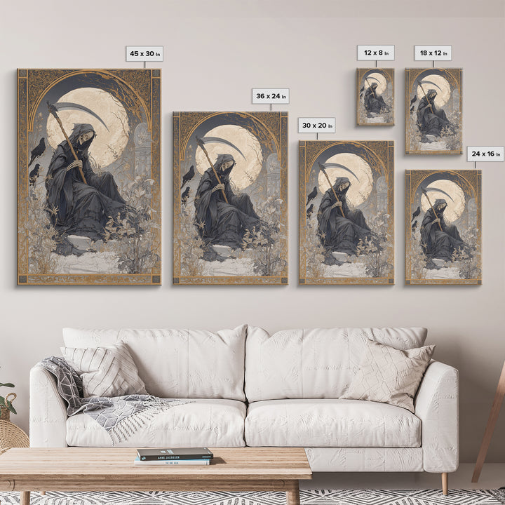 The Fog-Bound Reaper, Symbolist Death Art, Vertical Wall Art, Dark Halloween Decor, Canvas Print, Halloween Wall Art