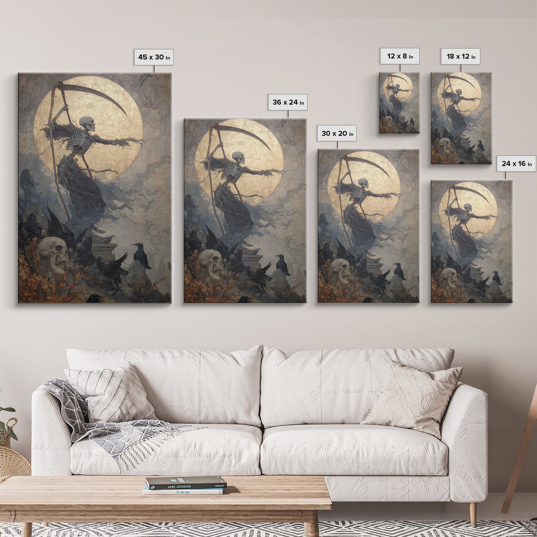 The Fog-Bound Reaper, Dark Symbolist Art, Vertical Wall Art, Dark Fantasy Wall Art, Framed Canvas Print, Halloween Wall Art