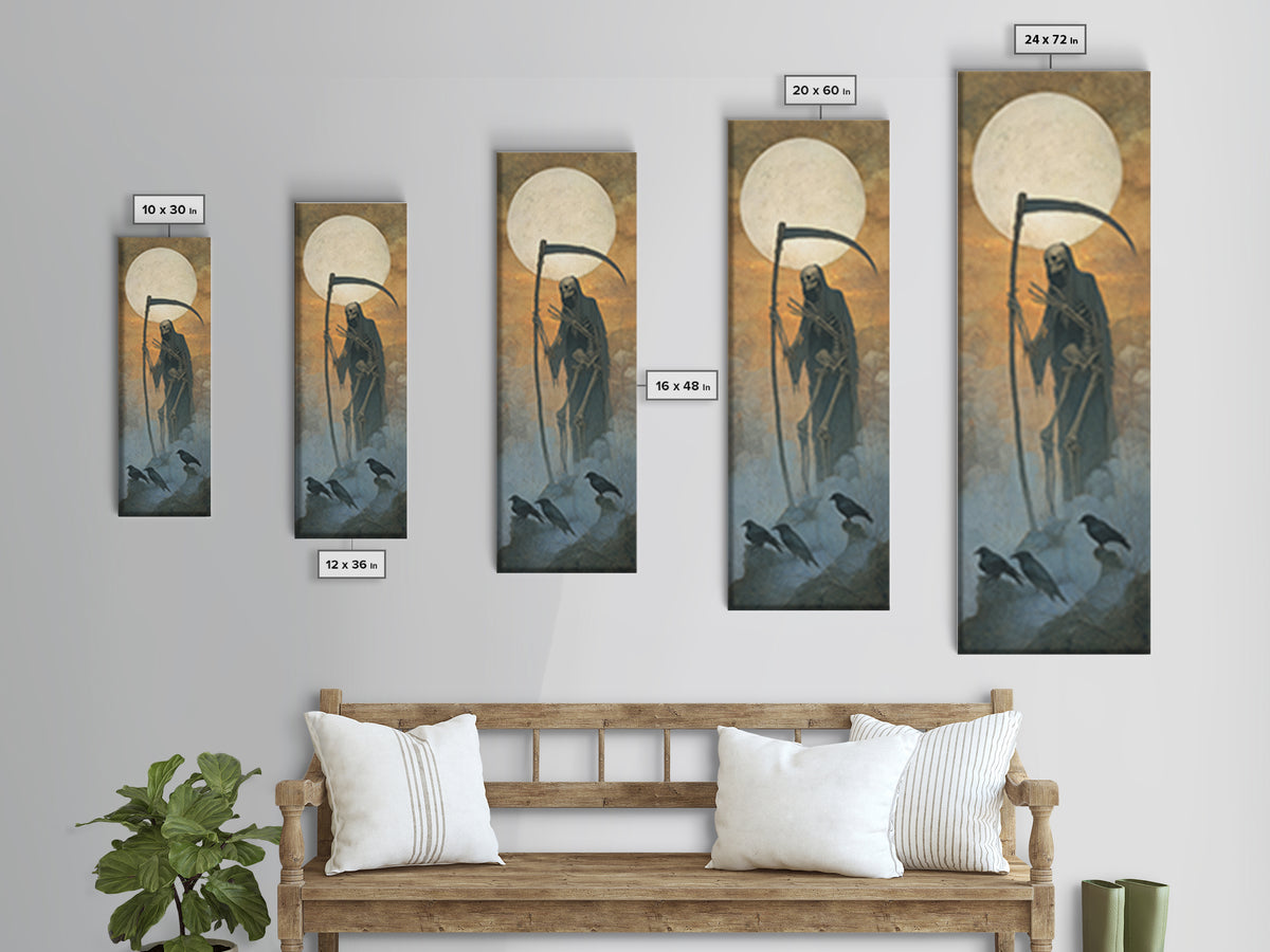 The Fog-Bound Reaper, Surreal Apocalyptic Art, Tall Narrow Wall Art, Gothic Horror Wall Art, Framed Canvas Print, Halloween Wall Art