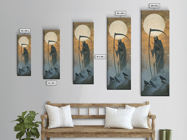 The Fog-Bound Reaper, Surreal Apocalyptic Art, Tall Narrow Wall Art, Gothic Horror Wall Art, Framed Canvas Print, Halloween Wall Art