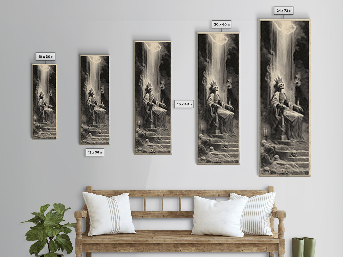 The Bone Queen, Gothic Engraving Art, Tall Narrow Wall Art, Dark Fantasy Wall Art, Framed Canvas Print, Halloween Wall Art