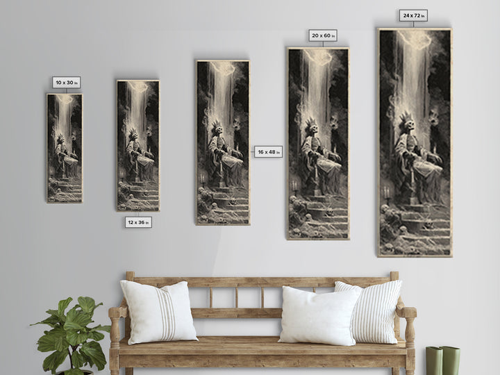 The Bone Queen, Gothic Engraving Art, Tall Narrow Wall Art, Dark Fantasy Wall Art, Framed Canvas Print, Halloween Wall Art