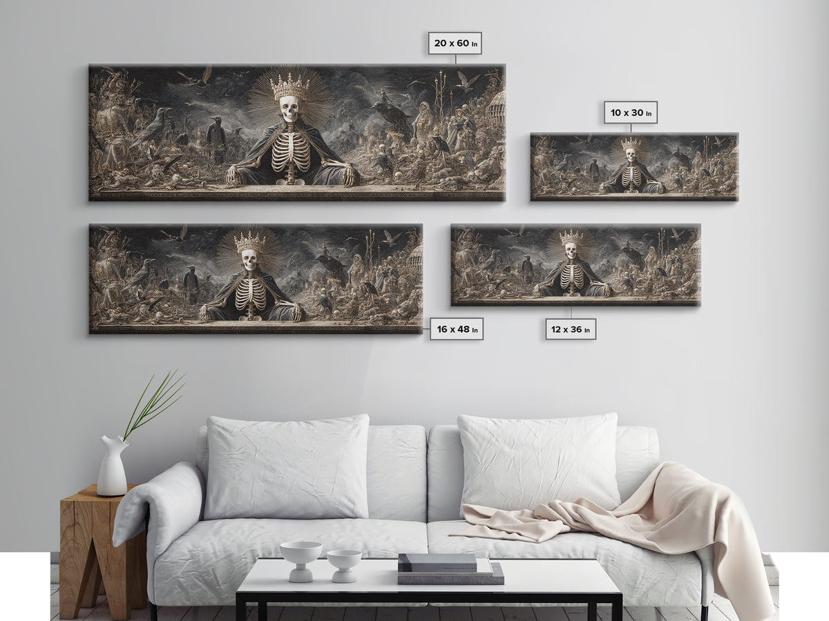 The Bone Queen, Medieval Grotesque Art, Extra Wide Wall Art, Dark Fantasy Wall Art, Framed Canvas Print, Halloween Wall Art