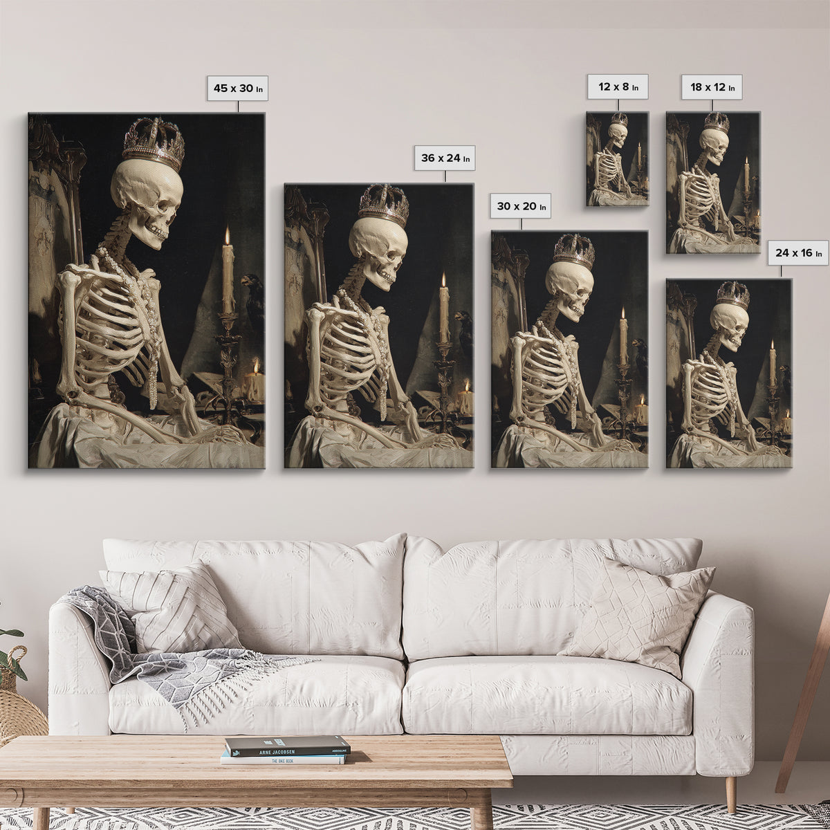 The Bone Queen, Dark Renaissance Art, Vertical Wall Art, Macabre Wall Art, Canvas Print, Halloween Wall Art