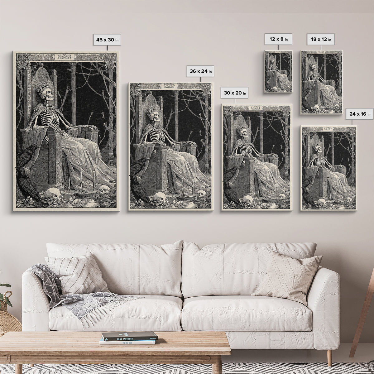 The Bone Queen, Renaissance Engraving Art, Vertical Wall Art, Macabre Wall Art, Canvas Print, Halloween Wall Art, Halloween Decor
