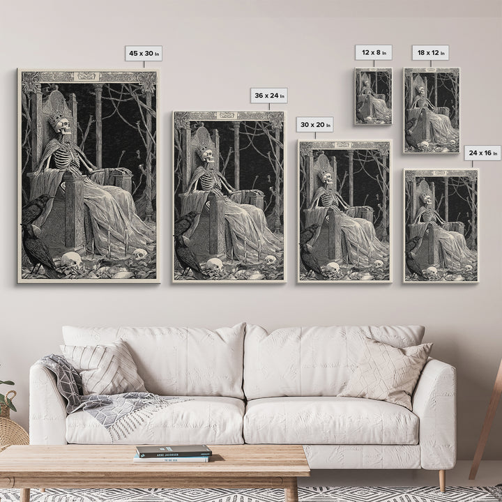 The Bone Queen, Renaissance Engraving Art, Vertical Wall Art, Macabre Wall Art, Canvas Print, Halloween Wall Art, Halloween Decor