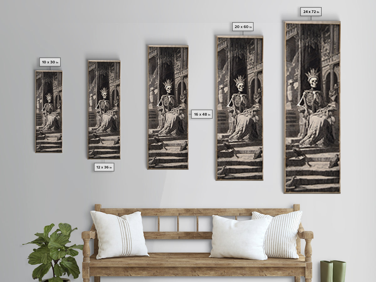 The Bone Queen, Architectural Etching Art, Tall Narrow Wall Art, Gothic Horror Wall Art, Canvas Print, Halloween Wall Art