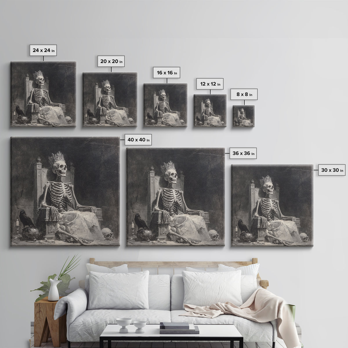 The Bone Queen, Symbolist Dream Art, Square Wall Art, Macabre Wall Art, Canvas Print, Halloween Wall Art, Horror Wall Art