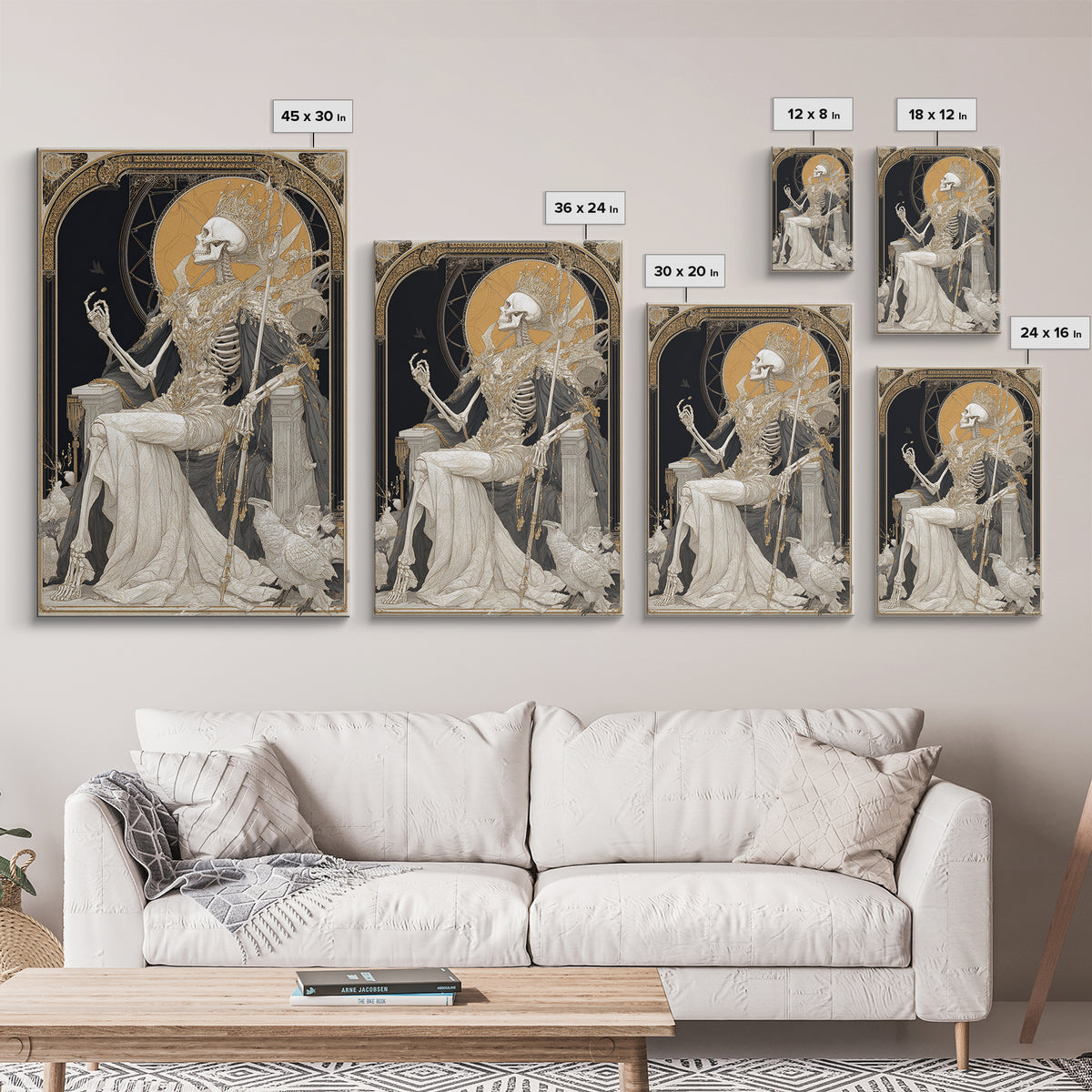 The Bone Queen, Symbolist Death Art, Vertical Wall Art, Macabre Wall Art, Canvas Print, Halloween Wall Art, Gothic Home Decor