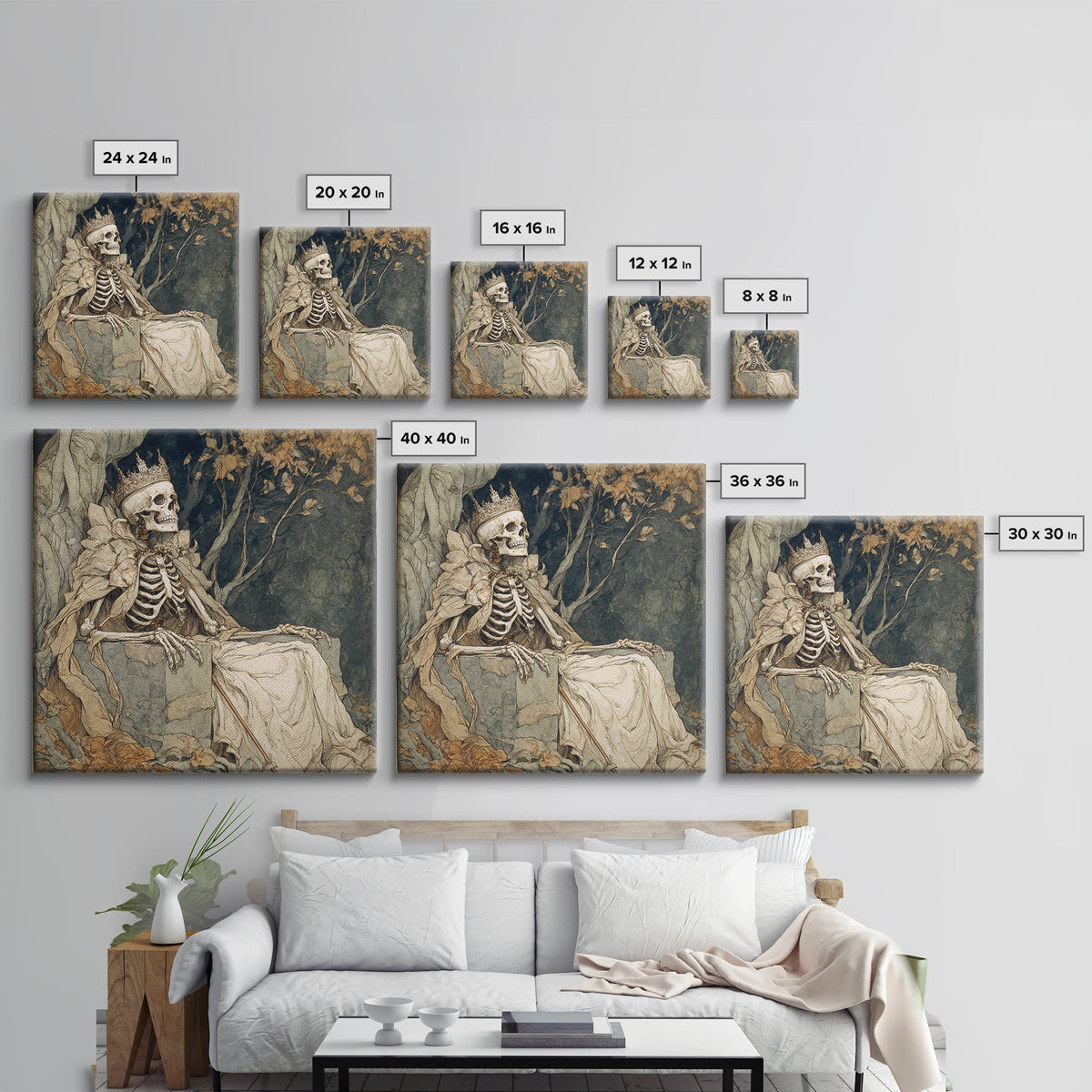 The Bone Queen, Gothic Storybook Art, Square Wall Art, Gothic Horror Wall Art, Canvas Print, Halloween Wall Art, Gothic Home Decor