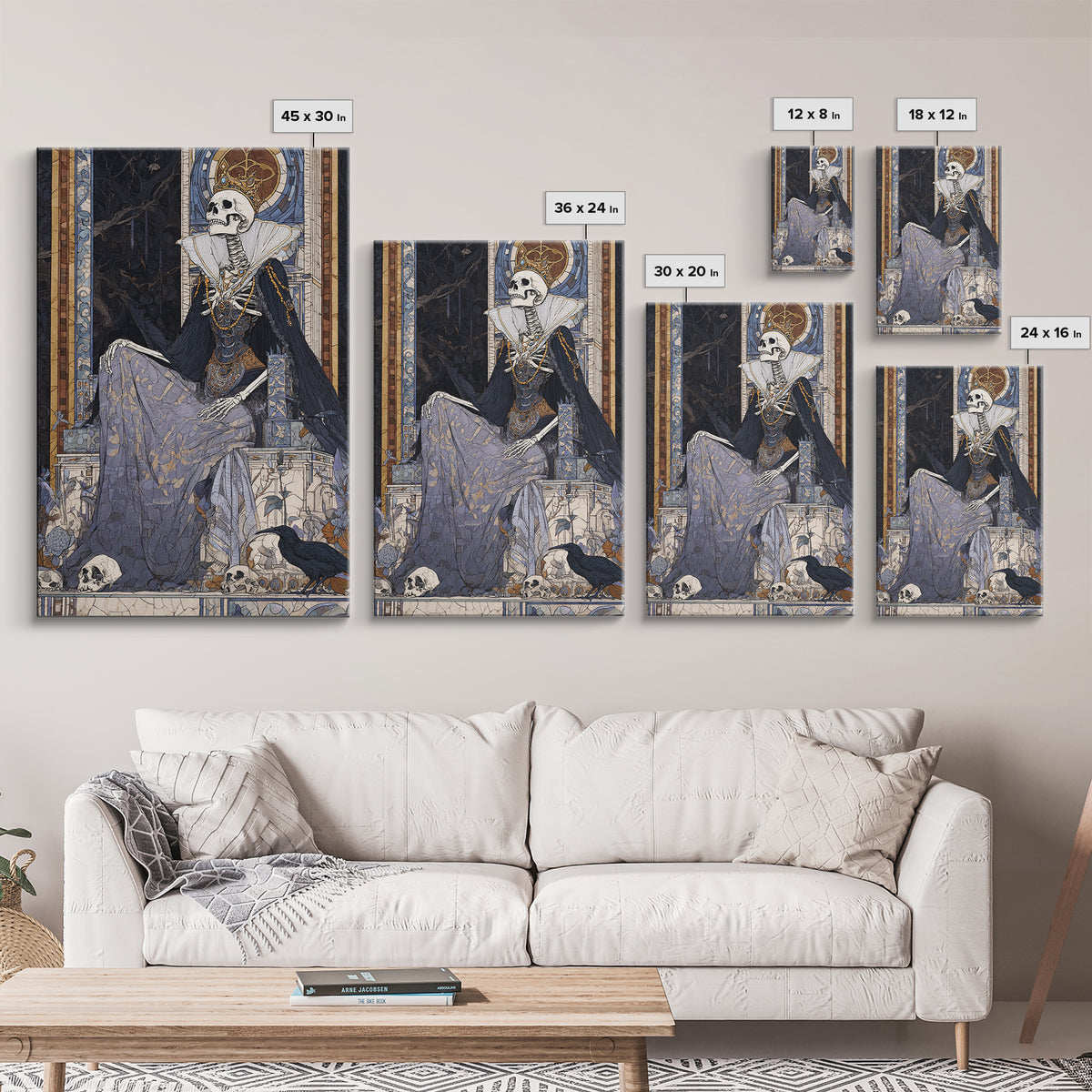The Bone Queen, Stained Glass Gothic Art, Vertical Wall Art, Macabre Wall Art, Canvas Print, Halloween Wall Art, Statement Wall Art