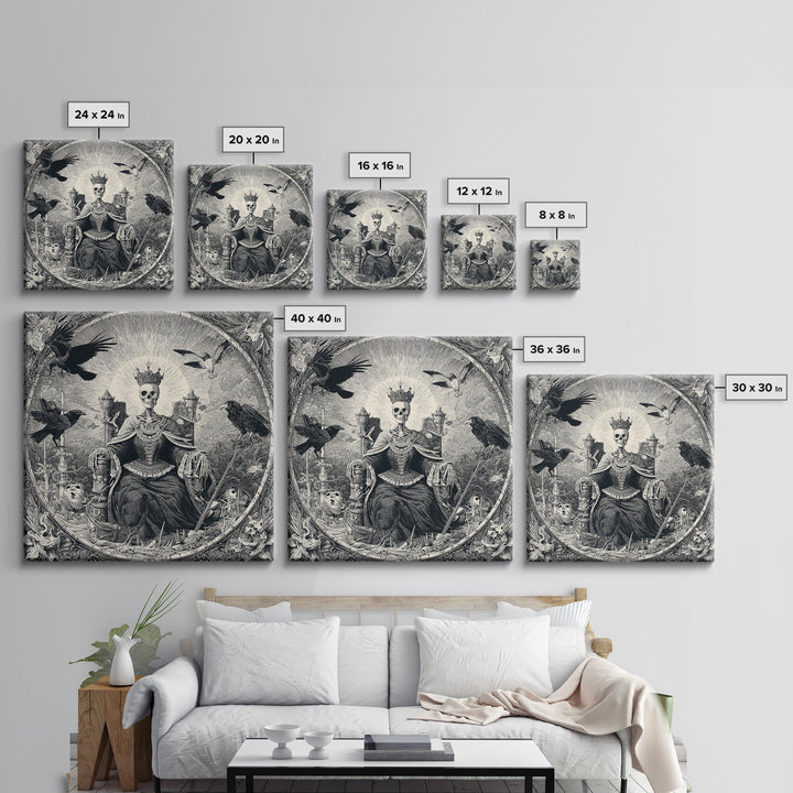 The Bone Queen, Macabre Folk Print Art, Square Wall Art, Dark Halloween Decor, Framed Canvas Print, Halloween Wall Art
