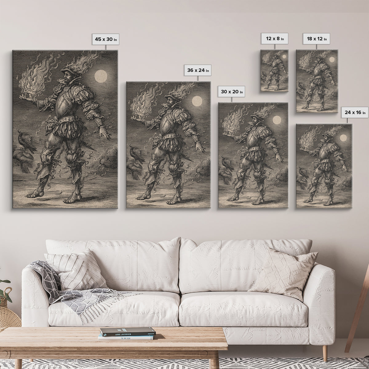 The Candlewax Man, Renaissance Engraving Art, Vertical Wall Art, Gothic Horror Wall Art, Framed Canvas Print, Halloween Wall Art